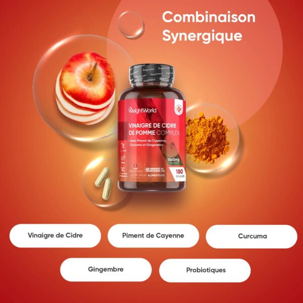 WeightWorld Vinaigre de Cidre de Pomme en Gélules – 180 gélules – photo 2