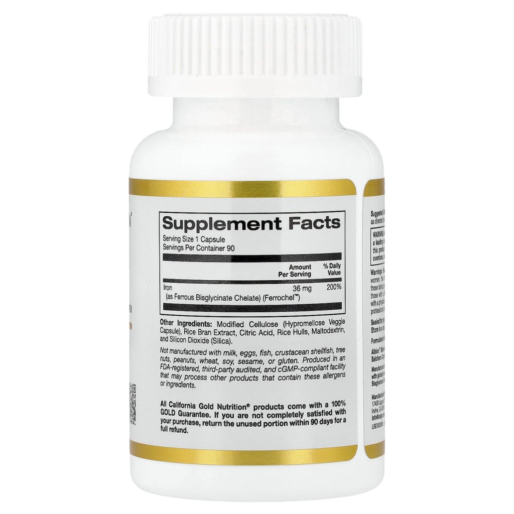 California Gold Nutrition Fer Ferrochel 36 mg – étiquette