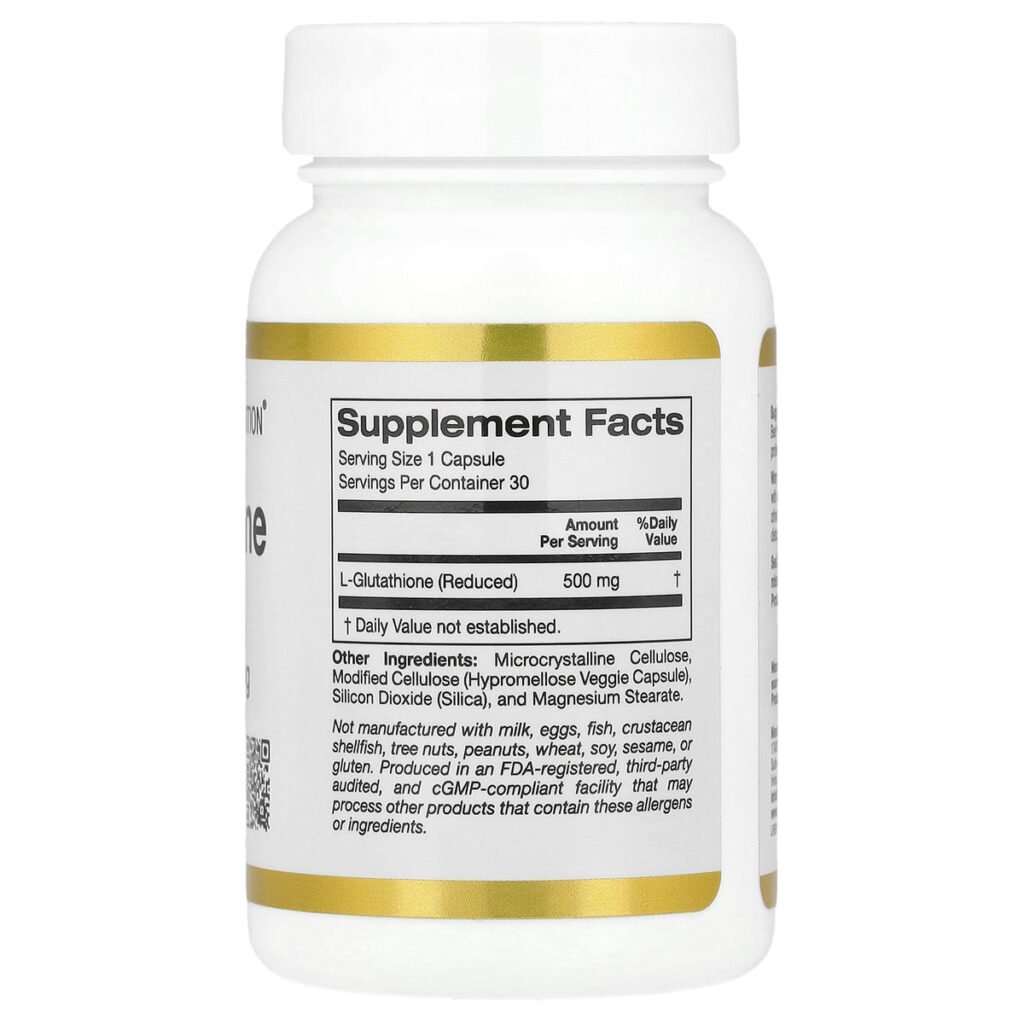 California Gold Nutrition L-glutathion réduit 500 mg – étiquette