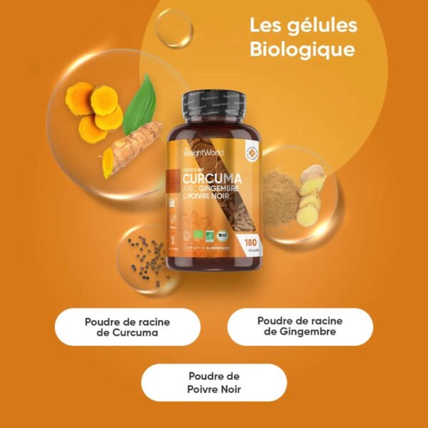 WeightWorld Curcuma avec Poivre Noir et Gingembre Bio – 180 gélules – photo 2