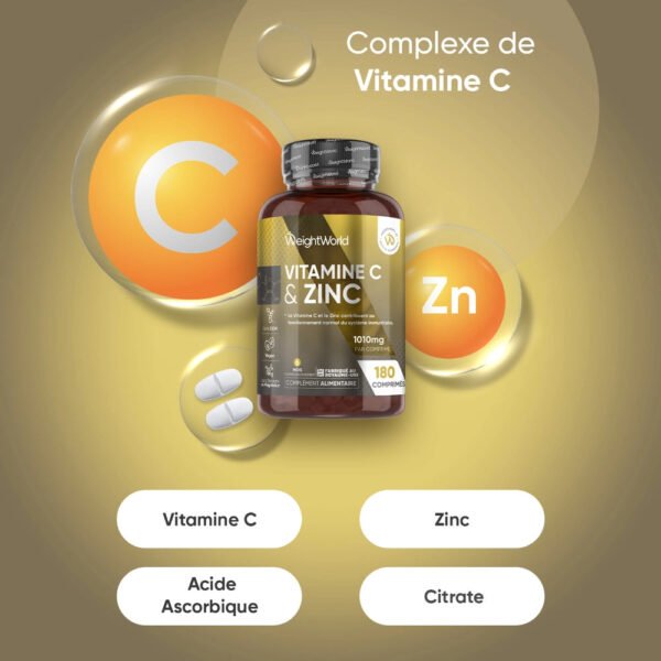 WeightWorld Vitamine C et Zinc en Comprimés – 180 comprimés – photo 2