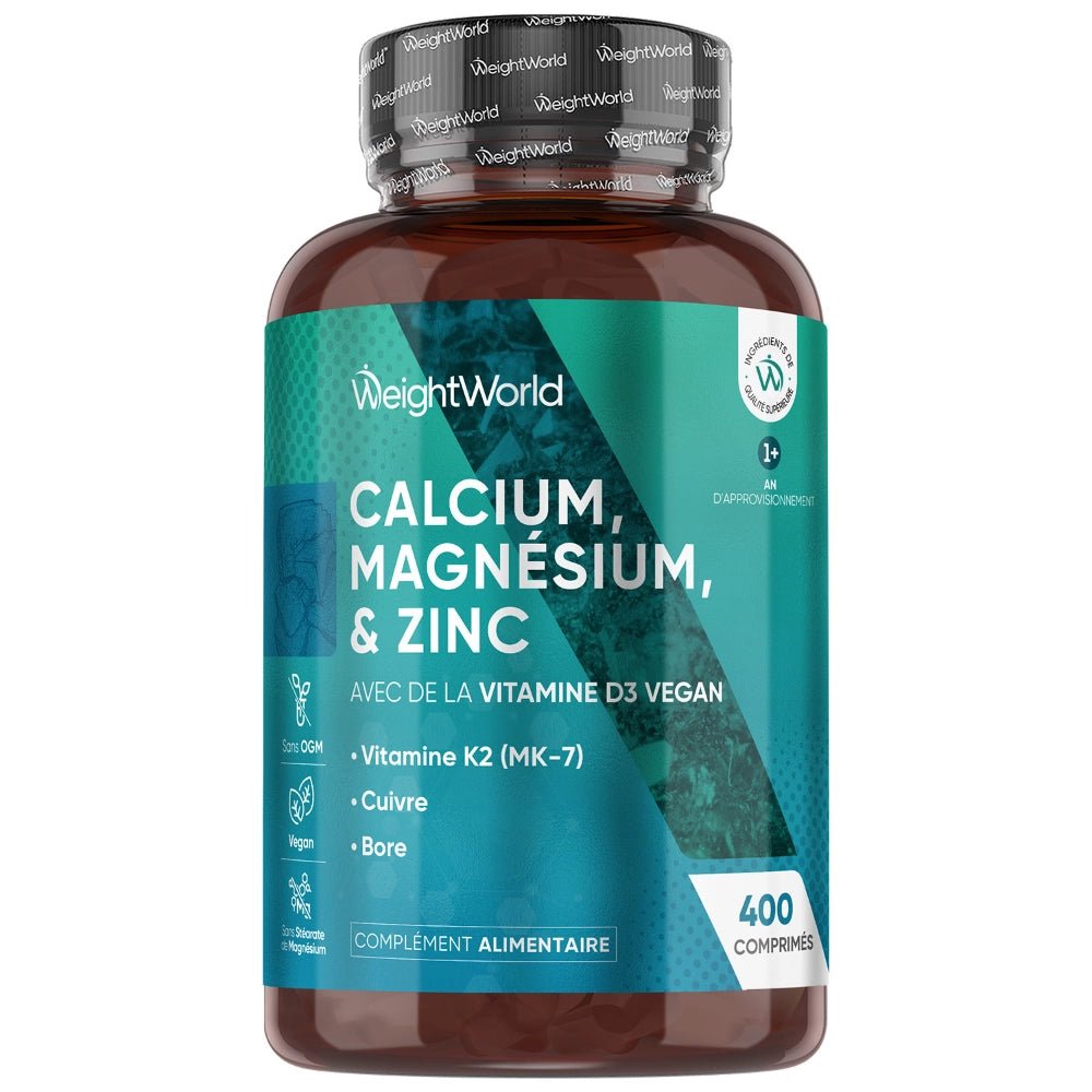 WeightWorld Calcium, Magnésium, Zinc + Vitamine D3 – 400 comprimés