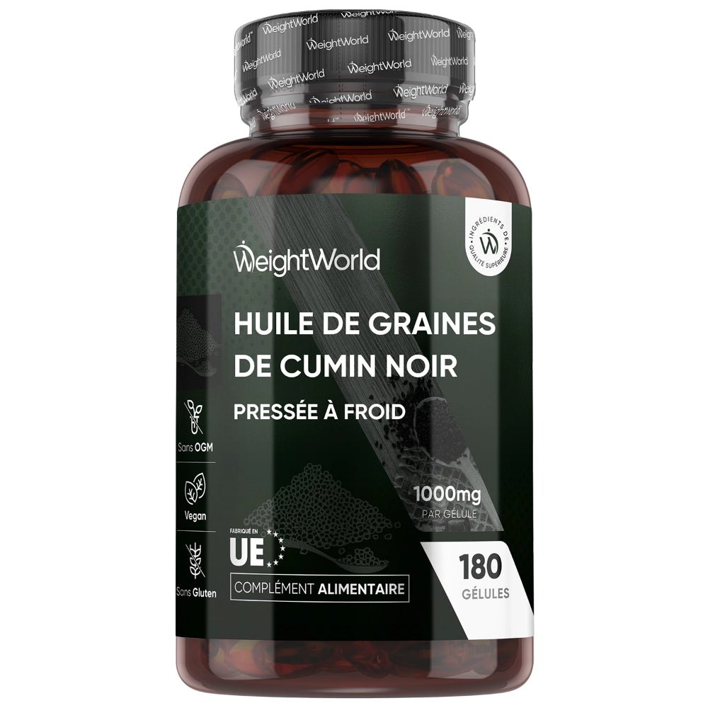 WeightWorld Huile de Graines de Cumin Noir pressée à froid – 180 capsules molles WeightWorld Huile de Graines de Cumin Noir pressée à froid – 180 capsules molles