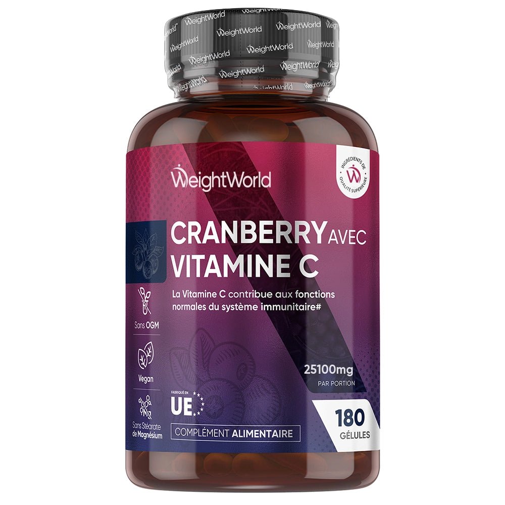 WeightWorld Gélules de Cranberry + Vitamine C – 180 gélules