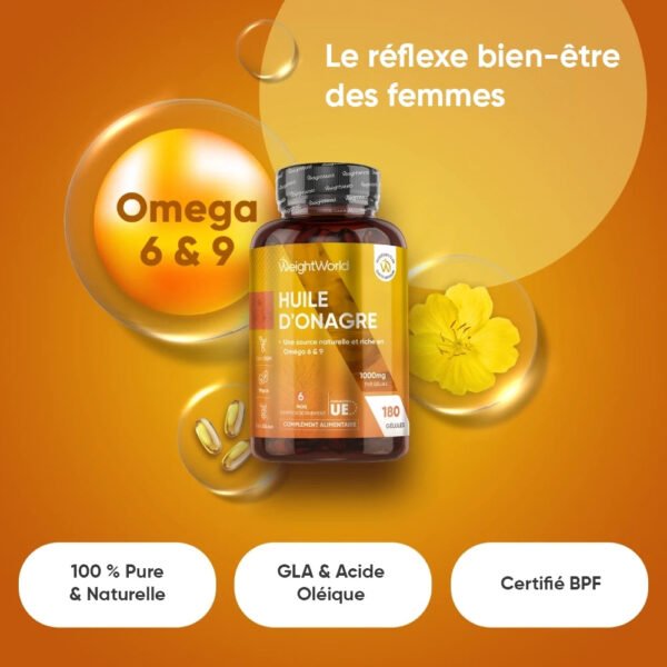 WeightWorld Huile d'Onagre en Capsules molles – 180 capsules – photo 2
