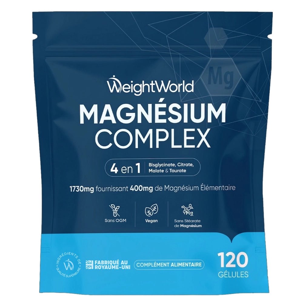 WeightWorld مركب المغنيسيوم 4 في 1 – 120 كبسولة WeightWorld Complexe de Magnésium 4-en-1 – 120 gélules