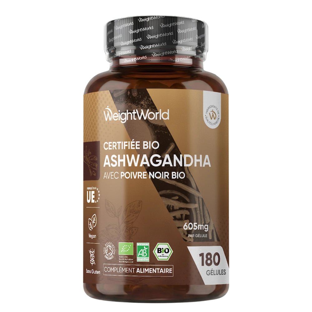 WeightWorld Ashwagandha Bio avec Poivre noir – 180 gélules