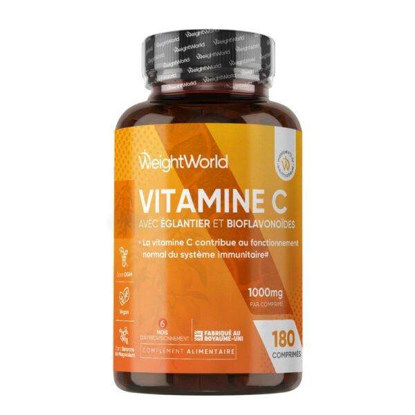 WeightWorld Vitamine C avec Cynorrhodon et Bioflavonoïdes – 180 comprimés