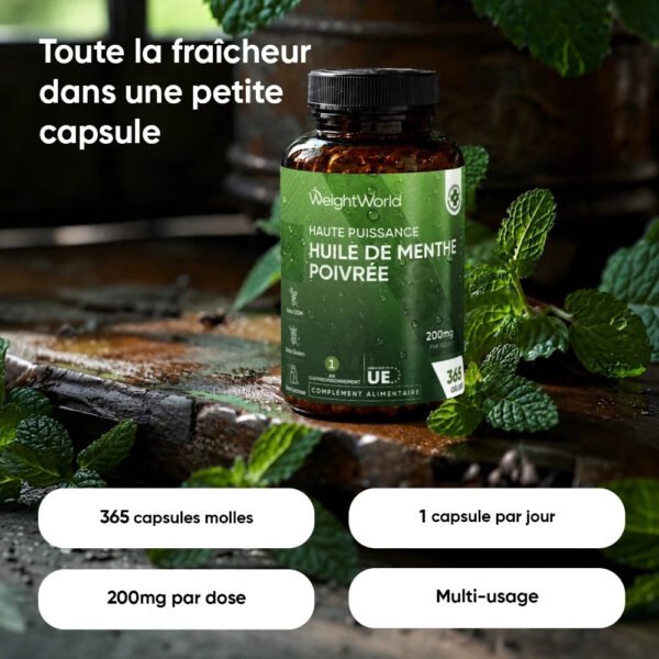 WeightWorld Huile de Menthe Poivrée – 365 capsules molles – photo 2
